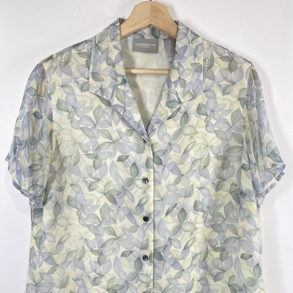 Liz Claiborne Women's Silk Floral Resort Short Sleeve Shirt Size 14 Button Front - Picture 2 of 15